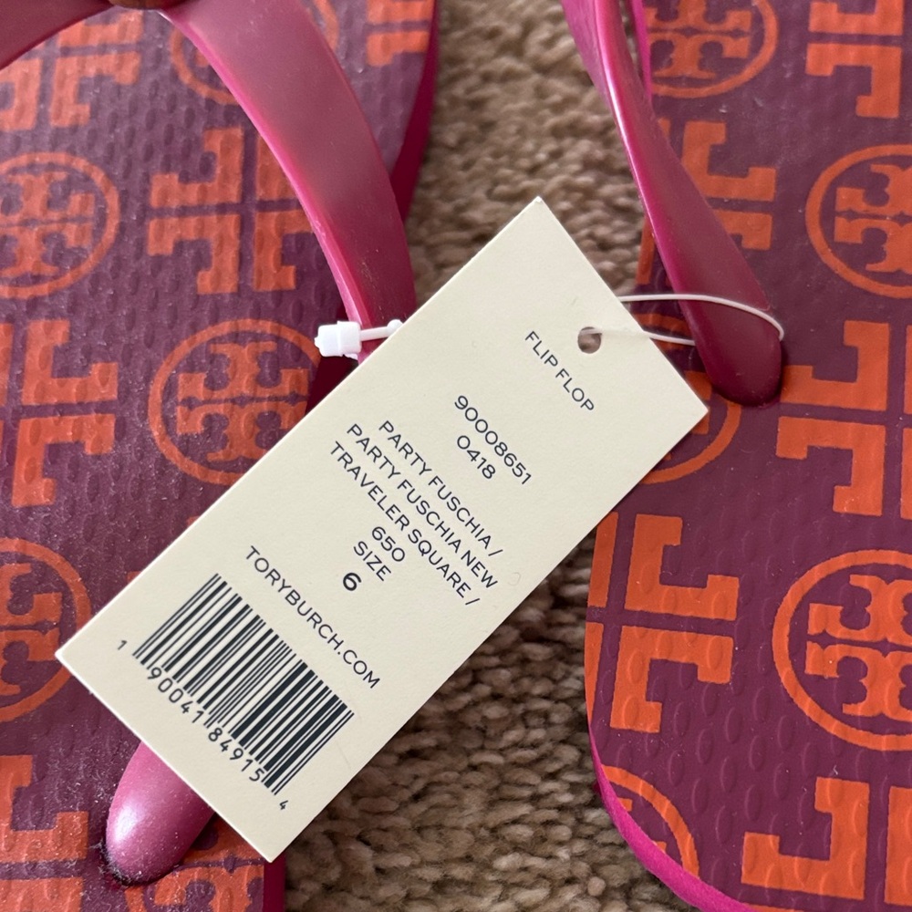 Tory Burch Burgundy and Orange Flip Flops - Picture 2 of 3